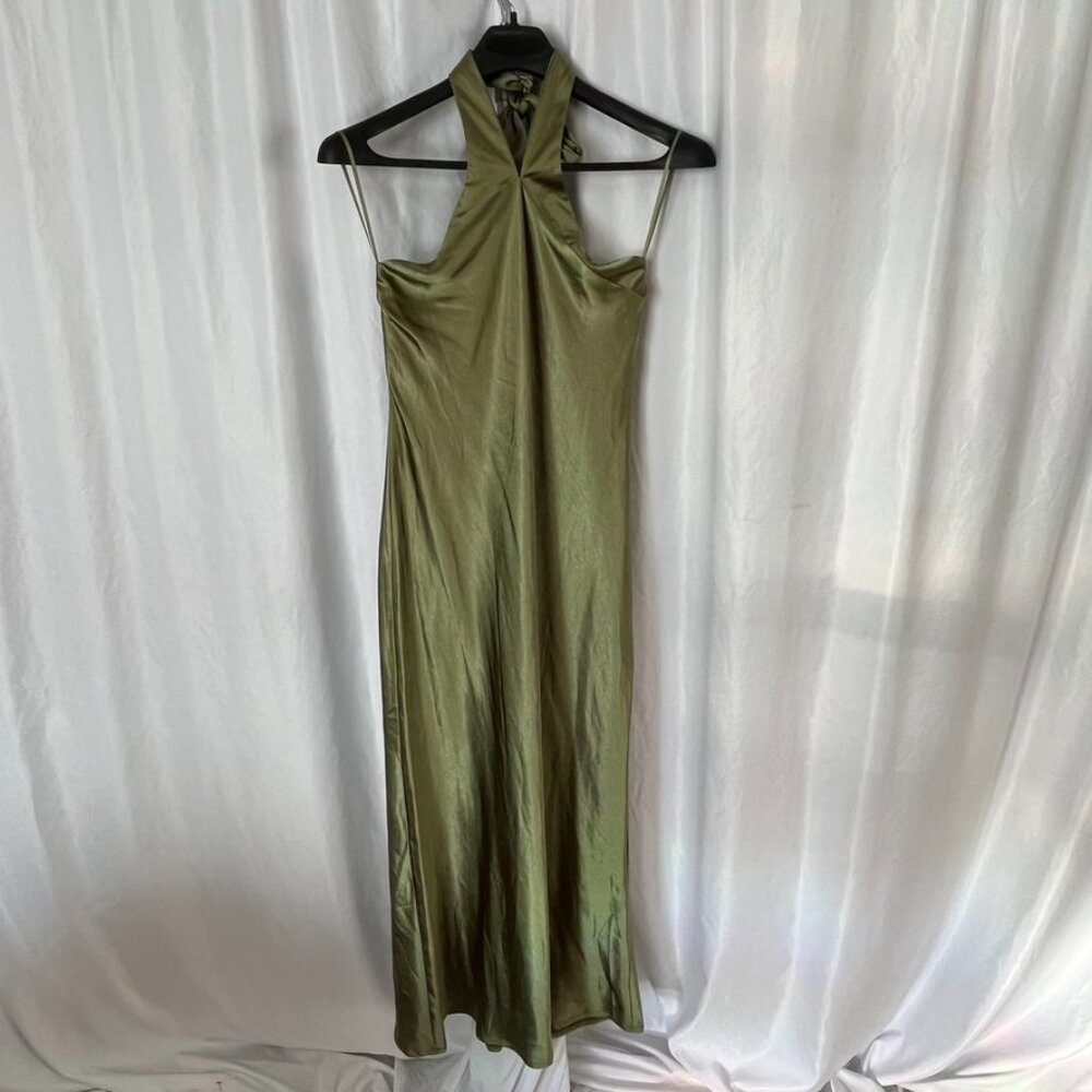 Petal & Pup Olive Green Satin Halter Maxi Dress - Picture 5 of 16